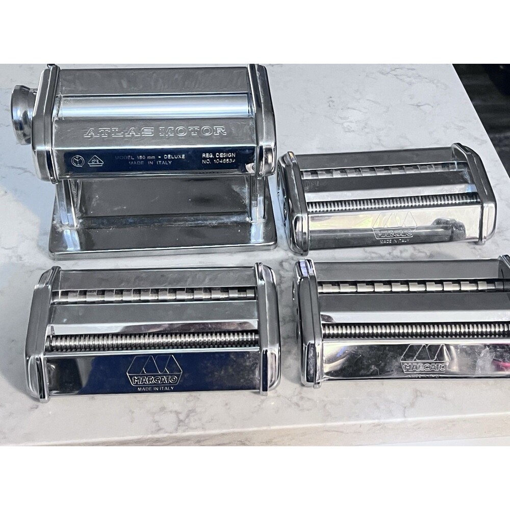 Marcato Atlas 150 mm Deluxe manualPasta Maker Silver Metal Attachments Included